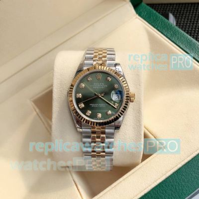 Swiss Clone 2236 Rolex Datejust 31mm Watch Green Face Ladies Two-tone Jubilee Strap 